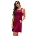 thumbnail image 2 of DEVOPS Women's Casual Sleeveless Daily T-Shirt Short Mini Top Dress with Pockets (Medium, Wine Red), 2 of 6