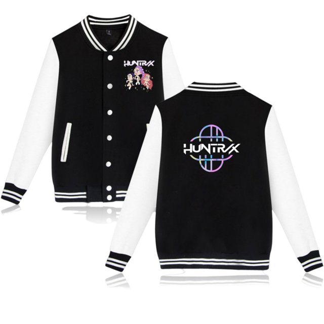 Moonsky K/P0p Dem 0n Hunters Fashion Women's Baseball Jacket Contrast Color Cardigan Jacket Spring and Autumn Teen Boys & Girls Baseball Uniforms Womens& Mens Baseball Jacket (Negro S)