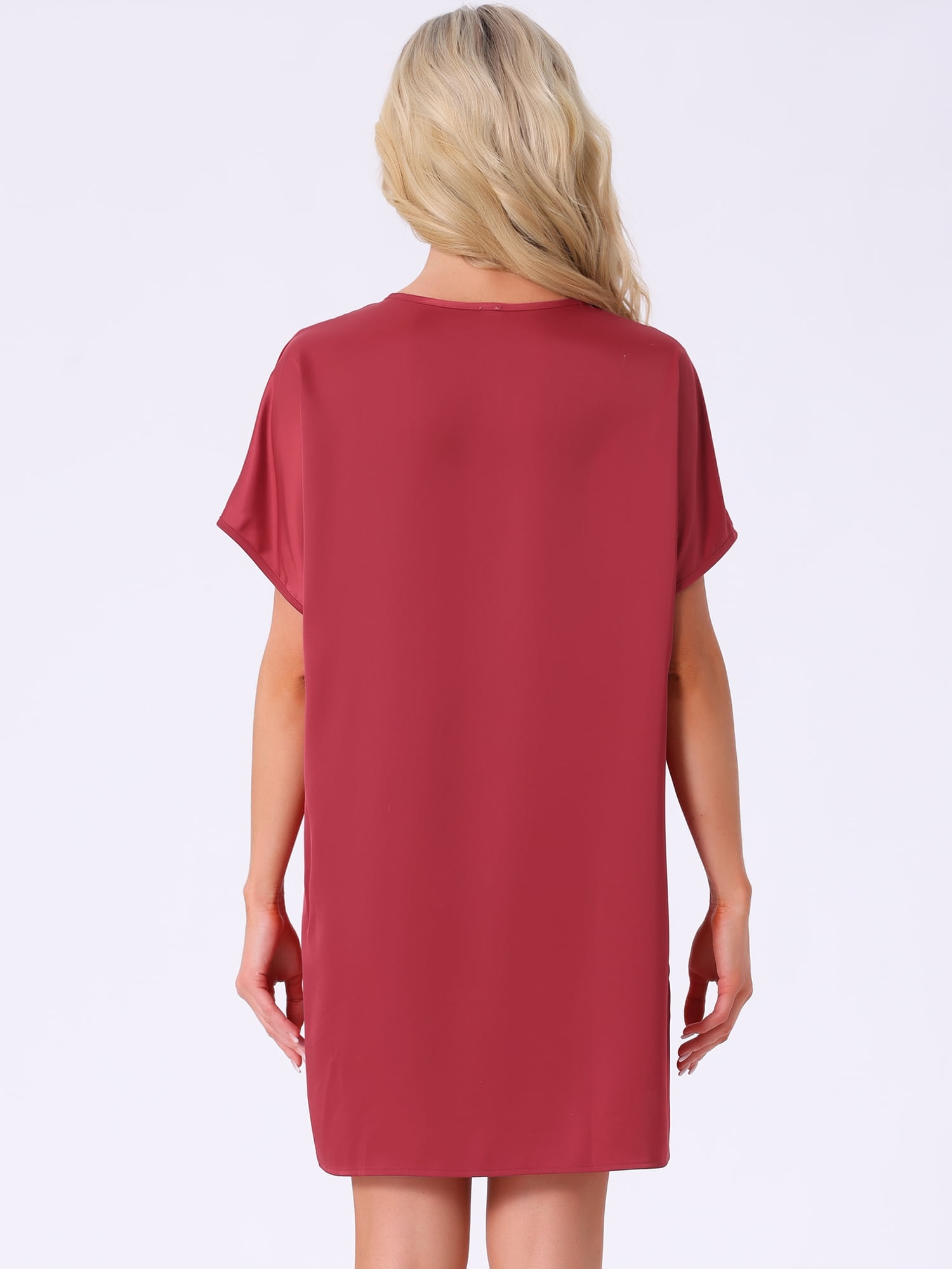 DARING DIVA Women's Satin Nightgown Short Sleeve Thigh Length Sleepdress M Red
