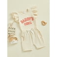 thumbnail image 3 of Suealasg 2Pcs Toddler Baby Girl Summer Outfits Fly Sleeve Letter Embroidery Tops + Shorts Set 6M 1T 2T 3T Kids Girls Clothes, 3 of 9