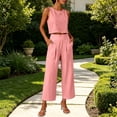 thumbnail image 2 of Linen Cotton Two Piece Pant Set For Women Business Casual Pleated Straight Leg Easy Vacation Daywear Summer Functional Daily Wear For Weekend For Vacation, 2 of 7