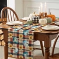 thumbnail image 4 of Fall Table Runner Thanksgiving Blue Pumpkin Table Runners Watercolor Sunflower Buffalo Plaid Cotton Linen Dresser Scarf Kitchen Dining Table Decor for Fall Holiday Party Decor 13x36 Inch, 4 of 9