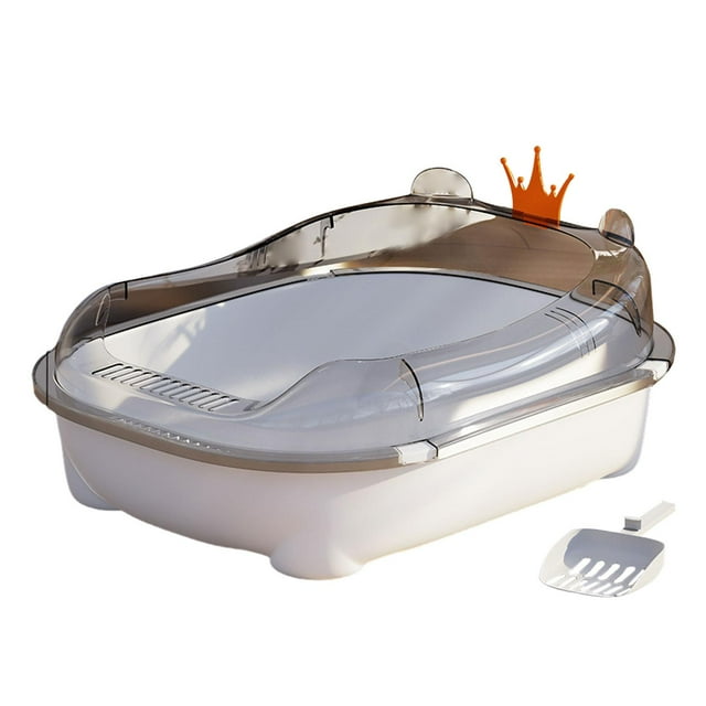 TISHITA Cat Litter Box Cats Litter Basin Semi Enclosed with High Side Cat Litter Tray white