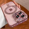 thumbnail image 2 of Funda magnética transparente con purpurina de cristal rosa para iPhone 16, 15, 11, 12, 13, 14 Pro Max, funda de diamante de carga inalámbrica, 2 of 5