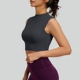 thumbnail image 5 of Women's Yoga Tank Tops Mock Neck Sleeveless Cropped Blouse Stretchy Quick Dry Athletic Clothes Slim Fit (M, Dark Gray), 5 of 7