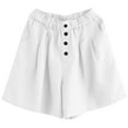 thumbnail image 6 of Htigea Cotton Linen Shorts for Women Summer Elastic Waist Button Culottes with Pockets Solid Color Pleated Loose Fit Short Pant Teen Girl Cute Casual Pants, 6 of 8