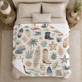 thumbnail image 4 of Watercolor Coastal Western Flannel Blanket with Surfboards and Cowboy Boots, Palm Trees Shells Coral Throw for Sunroom and Guest Room, Home Decor Gift for Beach Ranch Fans, 4 of 7