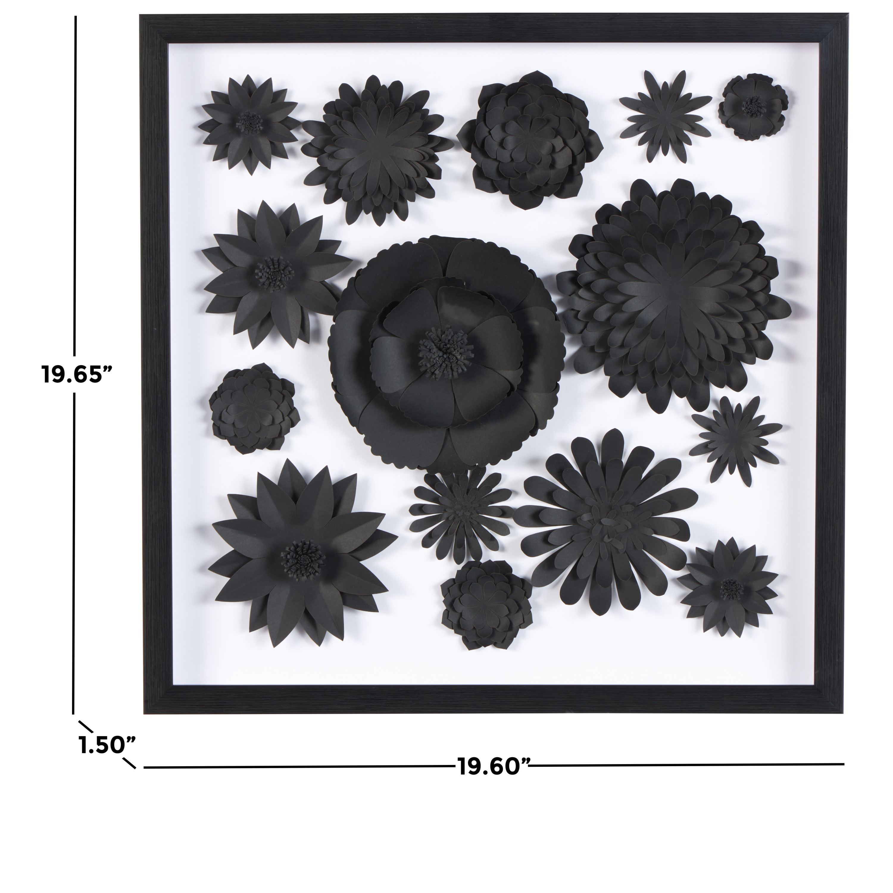 20" x 20" Black Floral Cluster Shadow Box with Varying Shapes and Sizes, by DecMode