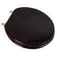 thumbnail image 2 of BathDecor Mahogany Finish Designer Solid Round Oak Wood Toilet Seat with Polished Brass Hinges, 2 of 3