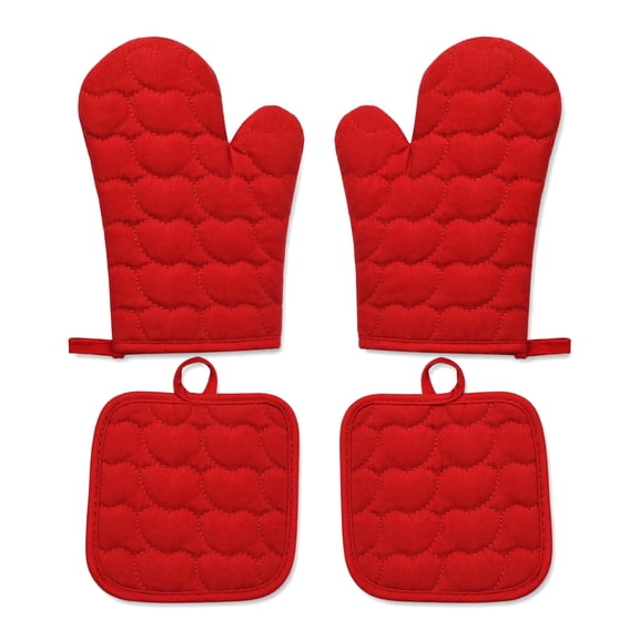 Kitchen Oven Mitt Pot Holder Set, Red Kitchen Linens Oven Mitt Pot Holder Pack