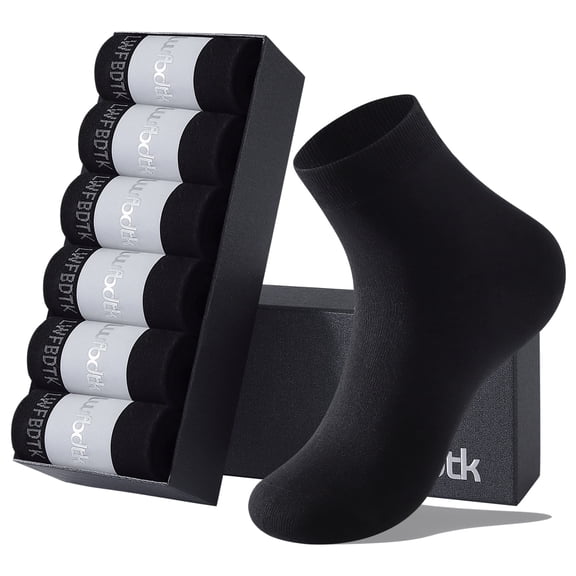 LWFBDTK Athletic Crew Socks 6 Pack for Men Women, Cushioned Running Socks with Breathable Performance Fabric, Size 9-12, Black