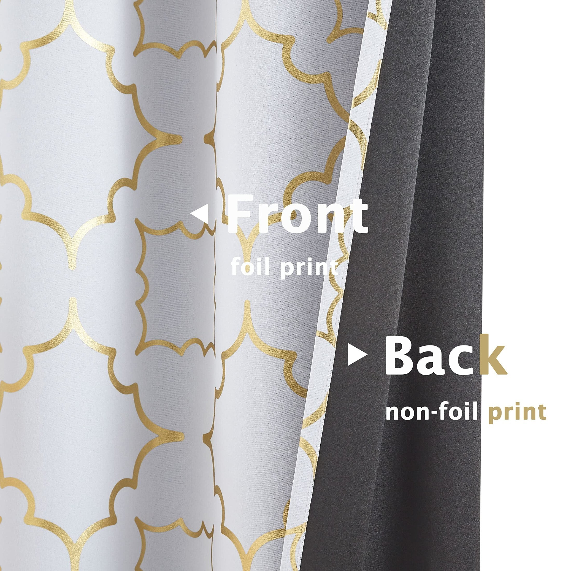 Junvictex White-Gold Blackout Window Curtain for Bedroom Moroccan Foil Metallic Print,52"Wx63"L,2 Pcs