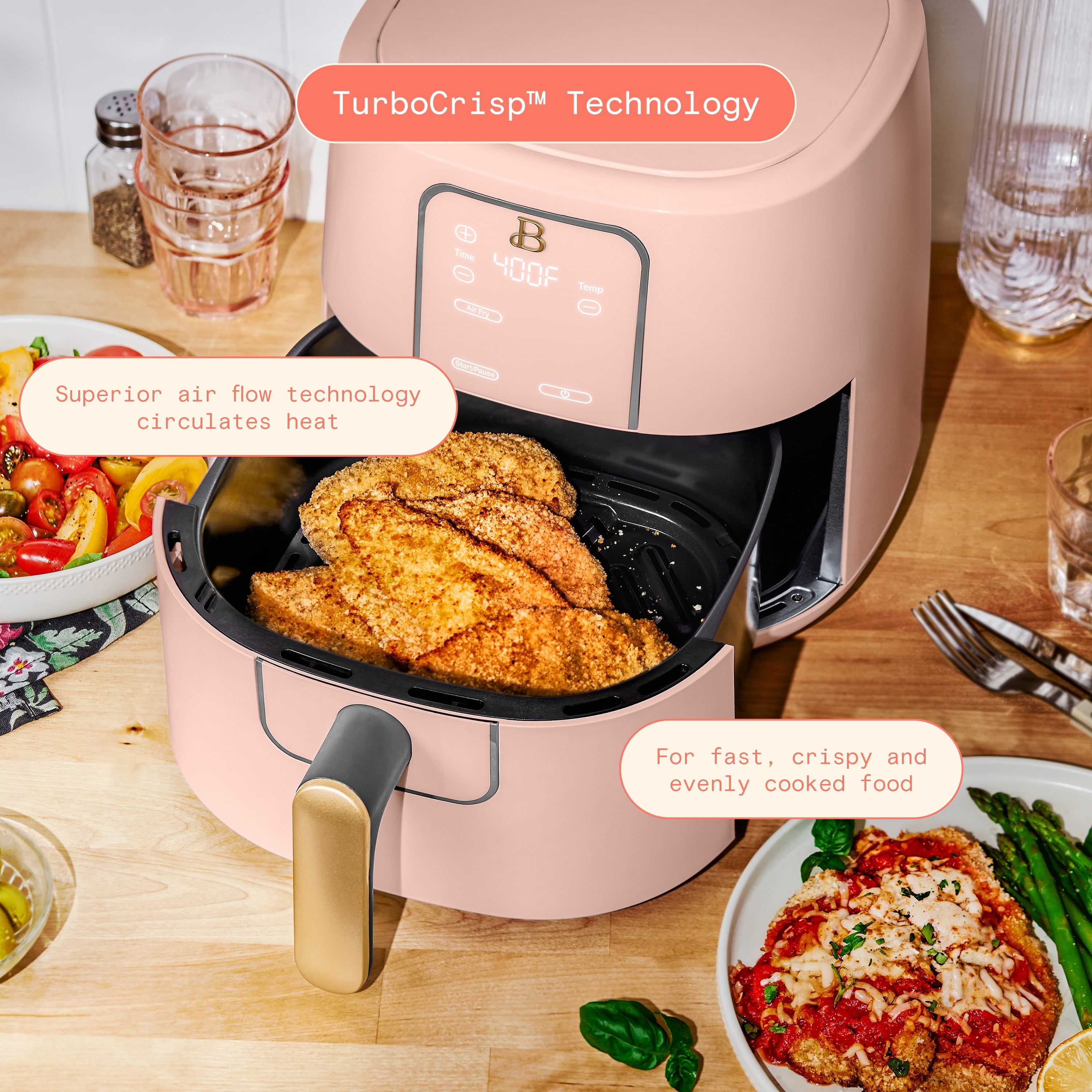 Beautiful 6 Qt Air Fryer with TurboCrisp Technology, EverGood Ceramic Nonstick Coating, Rose by Drew Barrymore