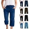 thumbnail image 2 of dazeni Girls Casual Capri Pants Straight Leg Cropped Denim Pants High Waisted Drawstring Jean Capris with Pockets, 2 of 9