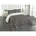 thumbnail image 3 of Ambesonne Jazz Music Quilted Bedspread Set 3 Pcs, Notes Clef Saxophone, Queen Size, Grey Black Red, 3 of 5