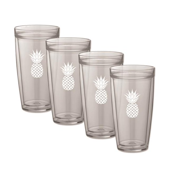 Kraftware 89424 Kasualware 22 oz Boisson Haute à Double Paroi Ananas - Ensemble de 4