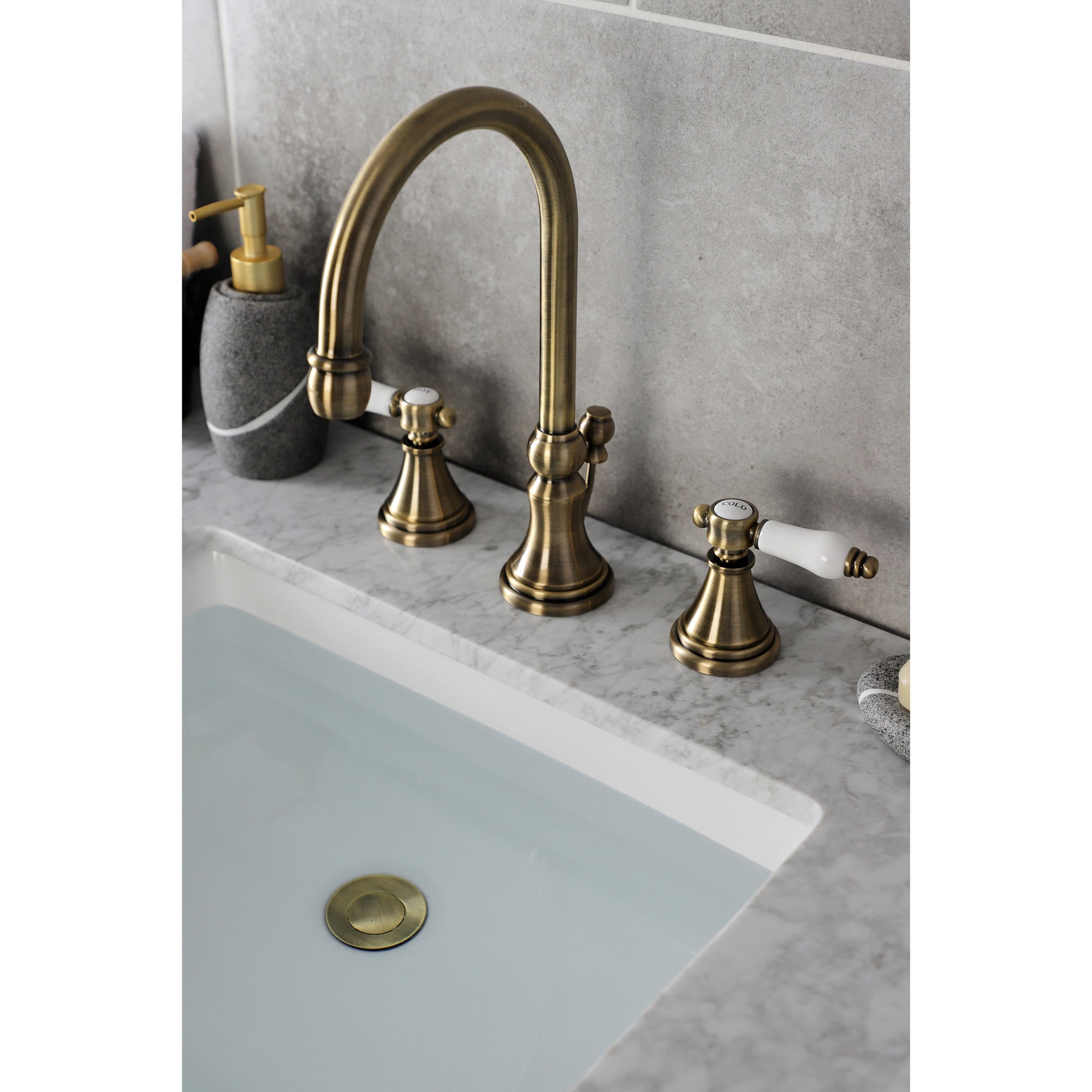 Kingston Brass KS2983BPL Bel-Air Widespread Bathroom Faucet with Brass Pop-Up, Antique Brass