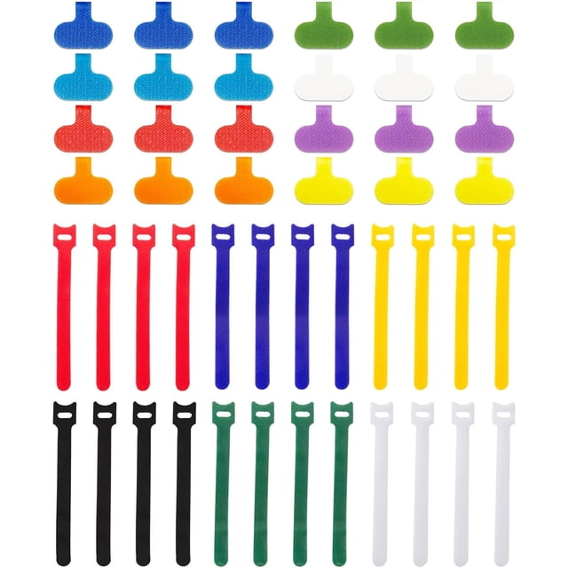 HLONK Cable Management Sets 24 Pcs Multicolor Cable Labels and 24 Pcs Reusable Fastening Cable Ties - For Home Office Desk Wire Cable Organizer Cord Management