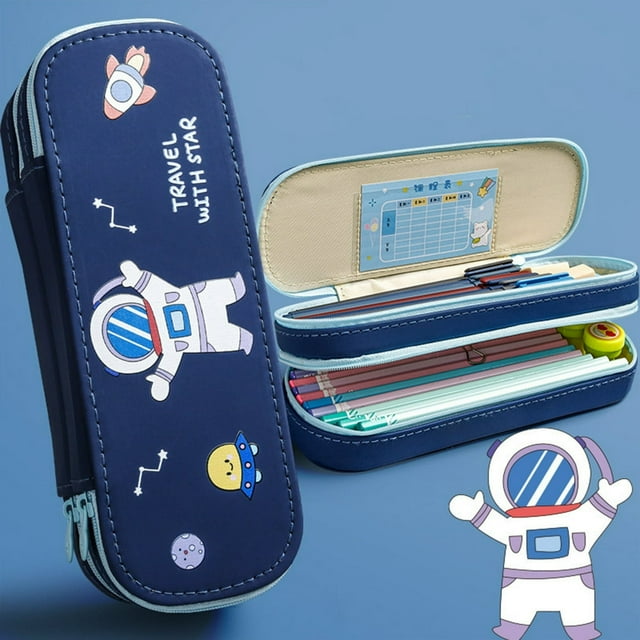 FeiraDeVaidade Waterproof Double Layer Pencil Case Space Astronaut Pencil Bag Stationery Box Children Pen Case