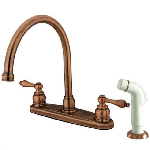 Kingston Brass Kb726Al Goose Neck Kitchen Faucet With Side Sprayer - Antique Copper Finish