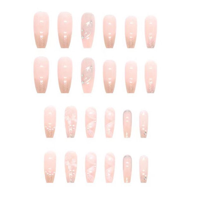 Press on Nails Uñas postizas medianas Uñas de ataúd para mujeres con diseño de mariposas Uñas brillantes