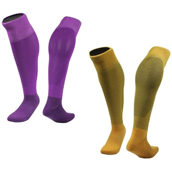Lian LifeStyle 2 Pairs Exceptional Knee High Sports Socks for Soccer, Softball, Baseball and many other Sports XL0005 Size M Purple,Yellow