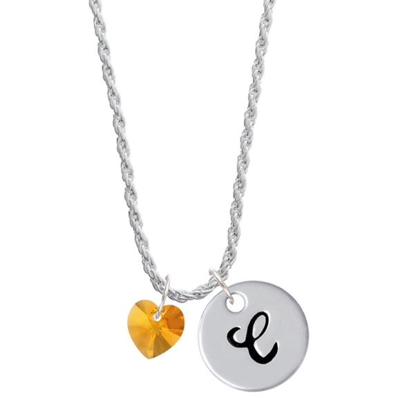 Delight Jewelry Yellow Crystal Heart Silvertone Script Initial Disc - C - Charm Necklace, 20"+3"