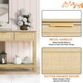 thumbnail image 3 of LAZZO 51“ Boho Rattan Console Table, Narrow Entryway Table with 3 Drawers & Open Shelf, Natural Wood Color, 3 of 9