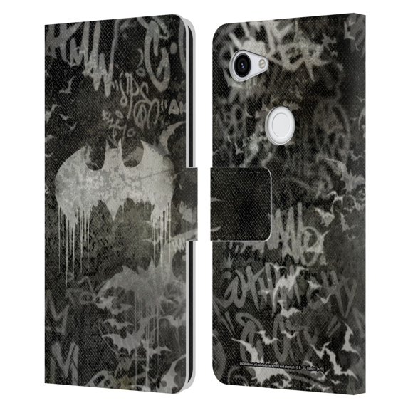 Head Case Designs Officially Licensed Batman DC Comics Vintage Fashion Graffiti Logo Leather Book Wallet Case Cover Compatible with Google Pixel 3a