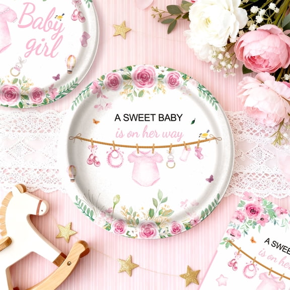 Pink Sweet Party Supplies - Floral and Pastel Themed Disposable Tableware Set, Perfect for Birthday Parties and Celebrations