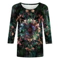 thumbnail image 4 of Cagogo Womens Loose Fit Shirts Summer Tops Under $5 Aztec Western 3/4 Sleeve Vintage Crew Neck Ethnic Style Tee Shirts Business Work Green Tees Clothes Mother Day Gifts, 4 of 5