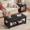 thumbnail image 4 of Black Coffee Table for Living Room, Rectangular Wooden Coffee Table with Storage Shelves, 2-Tier Storage Center Table, Tea Table for Apartment,Office, 4 of 9