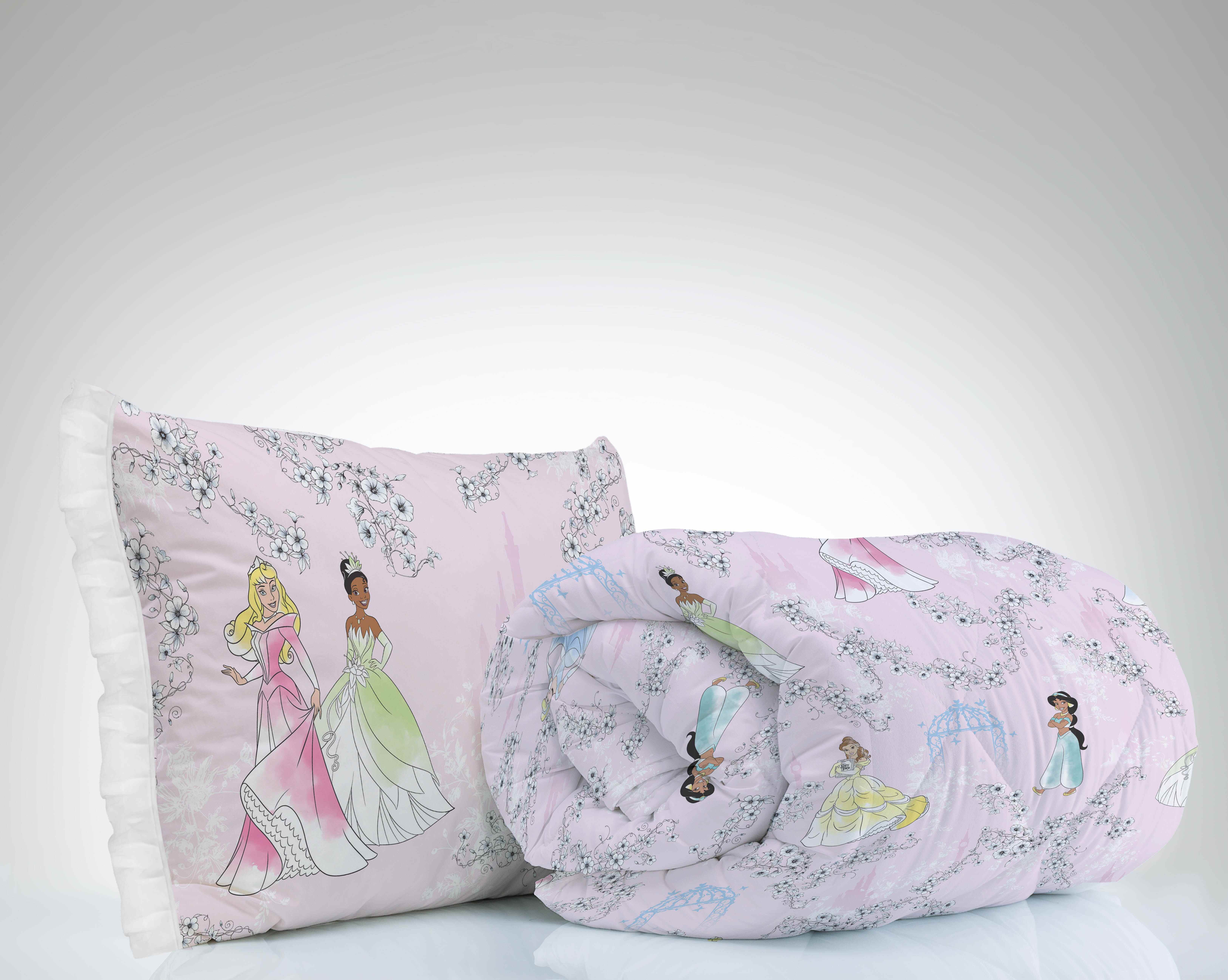 Princess Floral Gardens 2-Piece Twin/Full Reversible Comforter Set, Polyester Microfiber, Pink & White, Disney