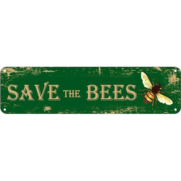 KIOZIY Sauvez les Abeilles Panneaux de Rue Panneaux de Route Extérieurs Plaque en Métal Vintage Rétro Décoration de Maison Art Mural Panneau en Étain 4x16 Pouces