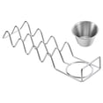 thumbnail image 3 of Soporte para tacos de acero inoxidable Uxcell con tazas para condimentos, bandeja para tacos en forma de ola, sostiene hasta 4 tacos, plateado, 3 of 6