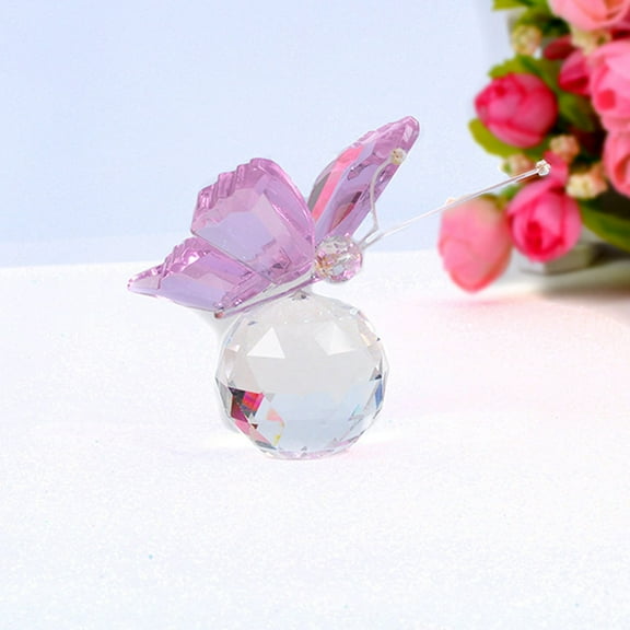1pcs Crystal Butterfly Figurines with Clear Ball Base Butterfly Ornaments Animal Collectibles Crystal Decoration for Home Gifts for Women，Pink