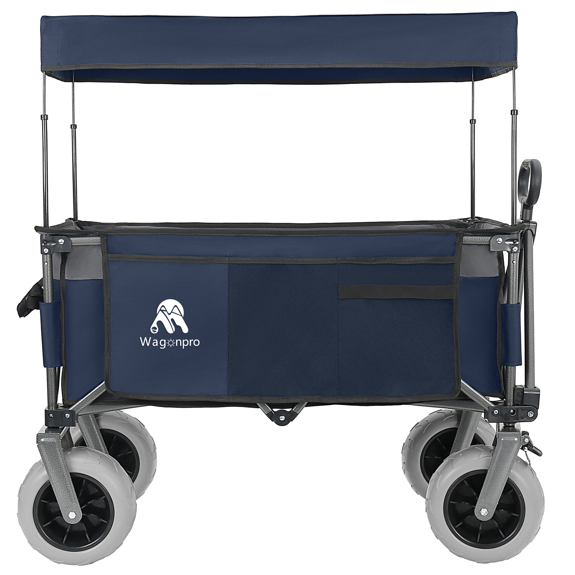 Foldable Utility Wagon with Removable Awning Canopy, 9"×4" All-Terrain Balloon Wheels, 480LBS 120L Heavy Duty Beach Cart Adjustable Handle for Camping Shopping