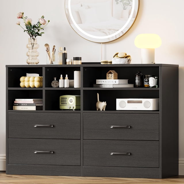 Eastvita Commode Élégante à 5 Tiroirs Design Cannelé Moderne pour Chambre Salon Rangement