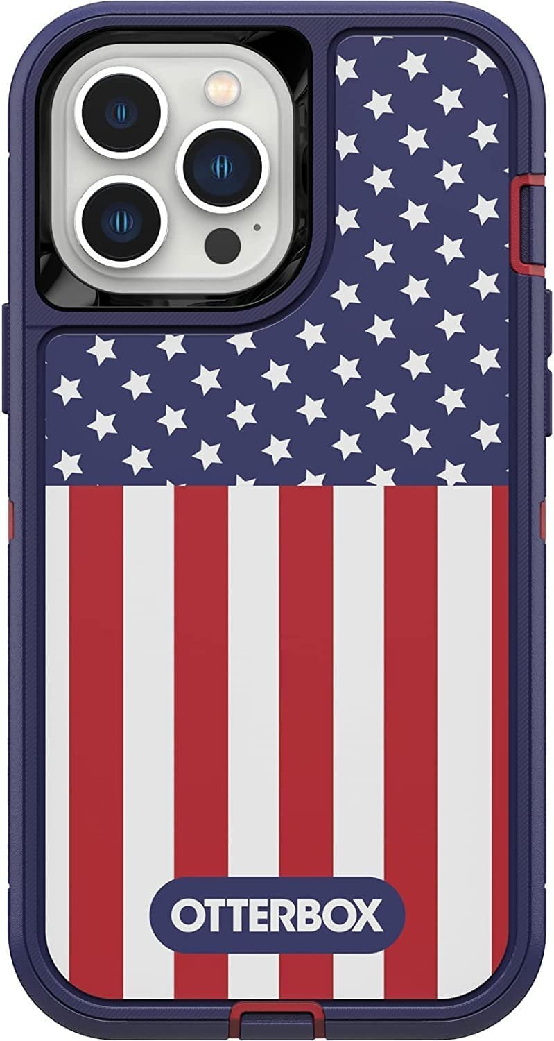 OtterBox Defender Series Screenless Edition Case for iPhone 13 Pro Max & iPhone 12 Pro Max Only - Holster Clip Included - Non-Retail Packaging - American Flag