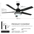 thumbnail image 4 of 52 Inch Indoor Ceiling Fans with Lights and Remote Control, 3 Speeds Slient, 3 Color Dimmable LED Light, Black, 5 Blades, 4 of 10