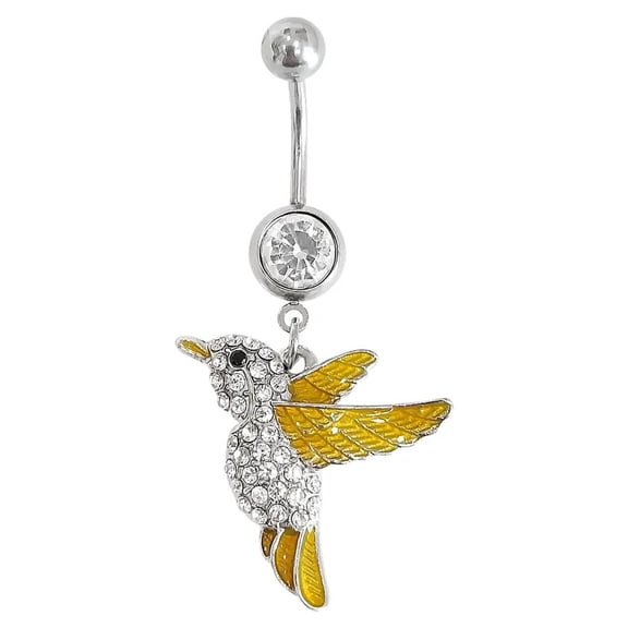 14G Hummingbird Belly Button Navel Rings Surgical Steel with Clear CZ Dangling for Women Luxe Modz