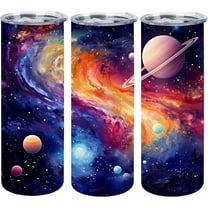 Waldeal Watercolor Galaxy Skinny Tumbler with Lid, Stainless Steel Double Wall Vacuum Insulated Travel Mug Water Bottle Iced Coffee Cup 20oz