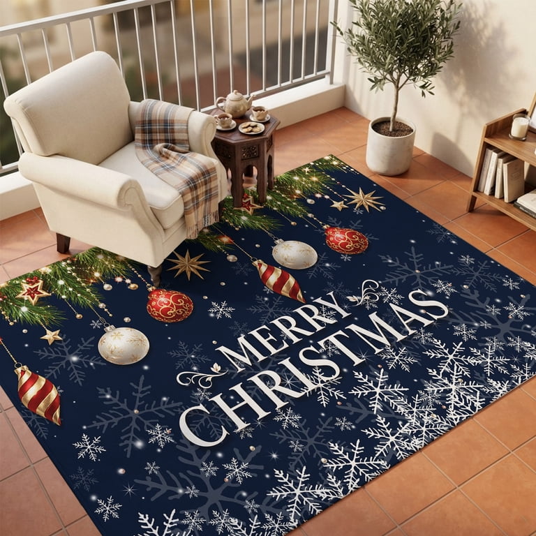 5x7 Area Rugs, Navy Blue Christmas Balls Non-Skid Rubber Backing Large ...