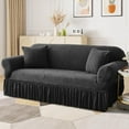 thumbnail image 3 of Stretch Velvet Sofa Slipcover, Cushion Couch Cover with Skirt, Pet Friendly Durable Washable Stretchable, Easy Fit Universal Furniture Protector, (57"-73",Black), 3 of 12