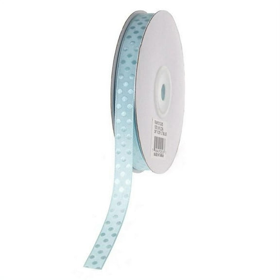 Glossy Polka Dot Polyester Ribbon, 3/8-inch, 25-yard, Light Blue