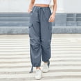 thumbnail image 2 of Women's Wide Leg Cargo Pants Baggy Smocked Waist Fashion Pants With Pockets, 2 of 5