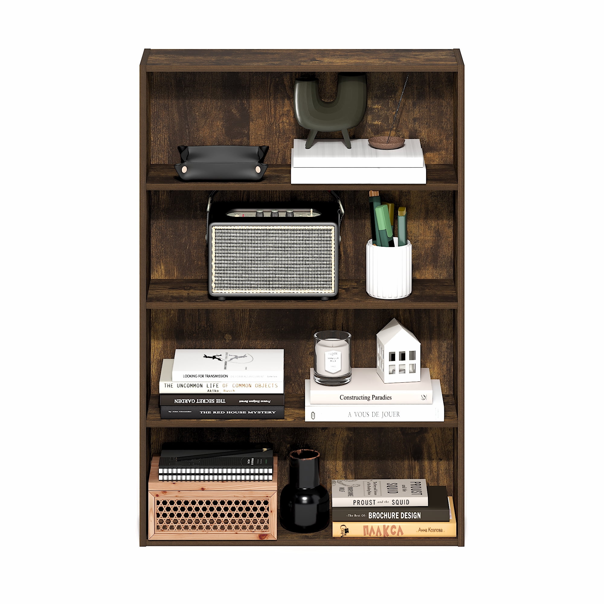 Furinno Basic 4-Tier Open Shelf Bookcase, Bookshelf, Storage Organizer, 6 x 24 x 35, Amber Pine