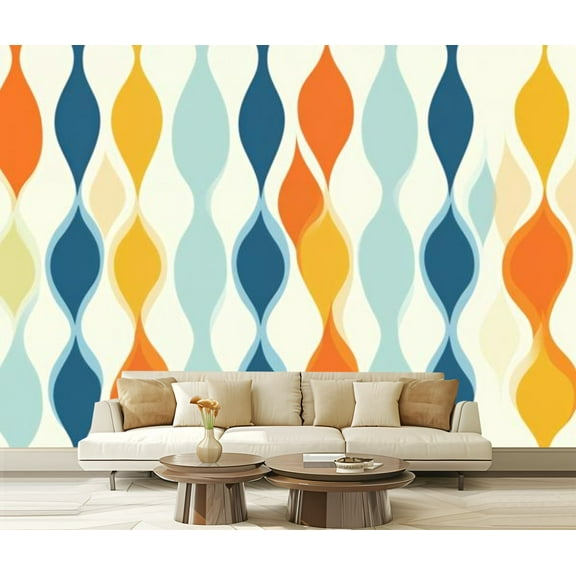 Peel and Stick Wallpaper Canvas Vivid Textile Fabric Seamless Print Cute Bright Nursery Curved Lines Modern Art Wall Mural Decor Self Adhesive and Removable 69in x 98in