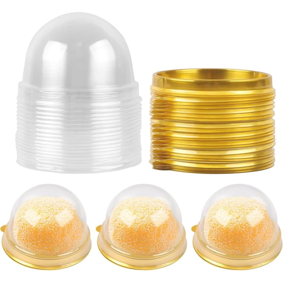 Clear Plastic Mini Cake Container, Round Cupcake Mooncake Dessert Boxes Muffin Pod Dome Muffin Single Container Box with a Transparent Lid for Wedding Birthday Party