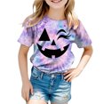 thumbnail image 5 of KPOPLK Girls Halloween T Shirt Cute Tie Dye Graphic Short Sleeve Crew Neck Kids Fall Party Top Size 12-13 Years,Light Purple, 5 of 5